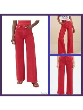 High Waisted Wide Leg Stretch Raw Hem Denim Jeans